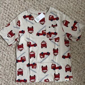GAP Beige Short-Sleeve Pocket Tee with Red Firetruck Print